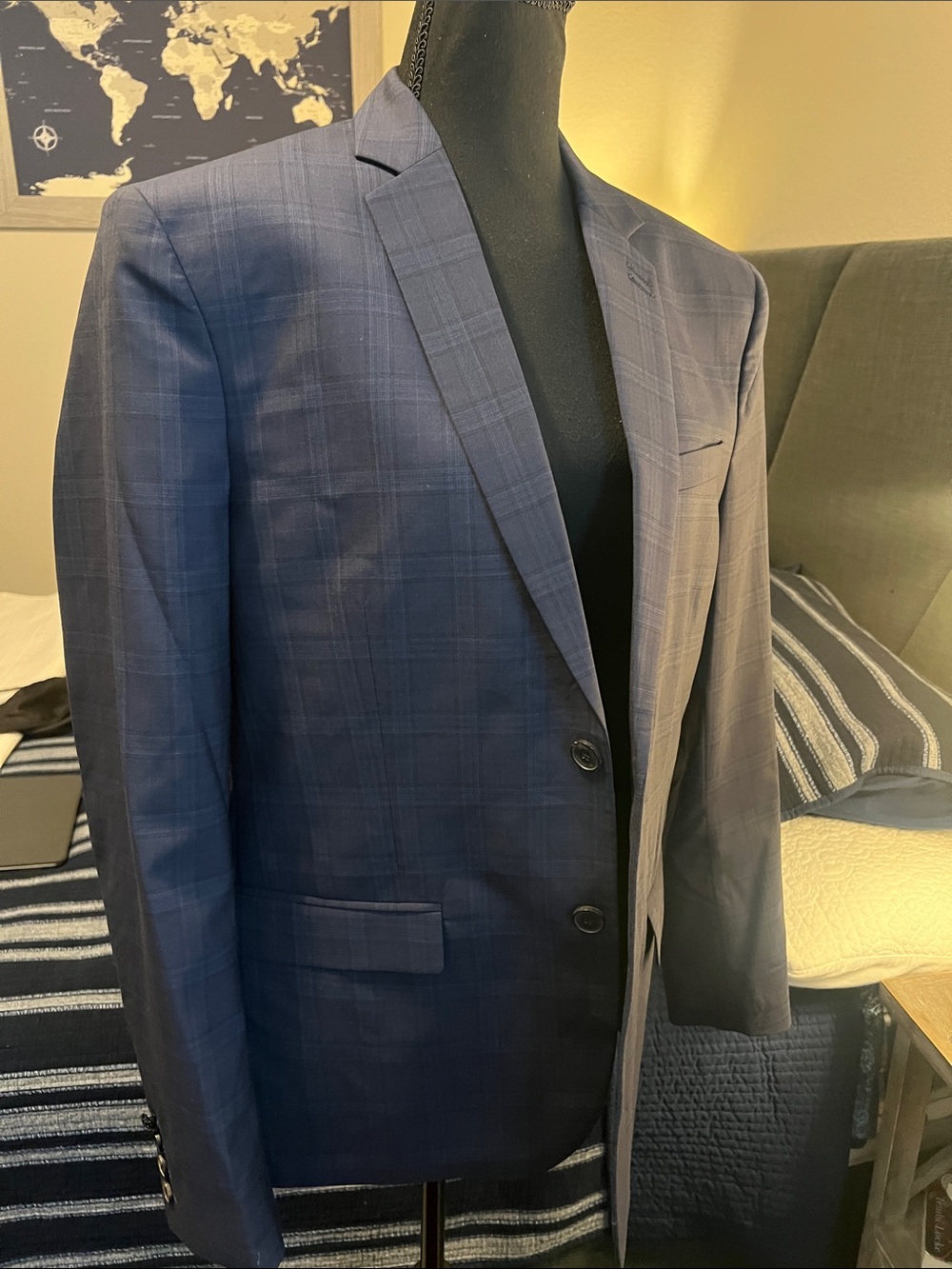 The Kooples Navy Plaid Two-Button Sport Coat